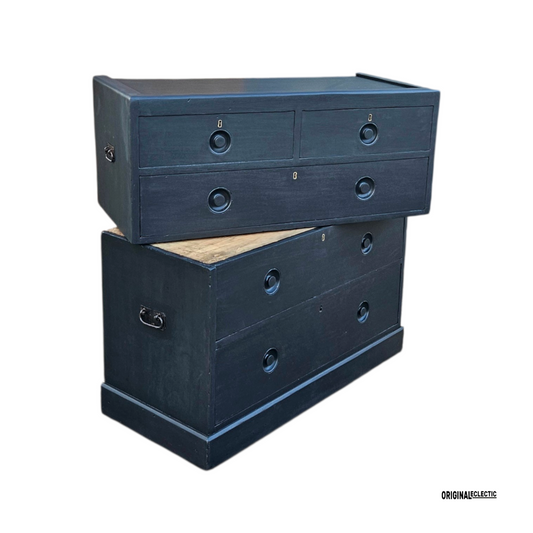 Victorian ebonised campaign military chest of drawers mahogany