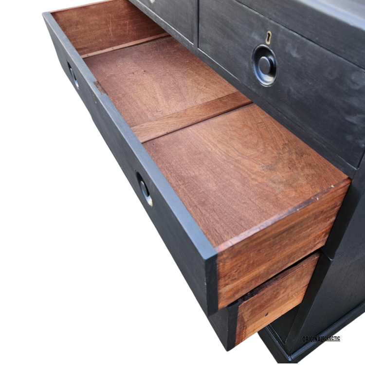 Victorian ebonised campaign military chest of drawers mahogany