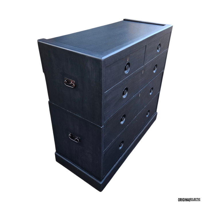Victorian ebonised campaign military chest of drawers mahogany