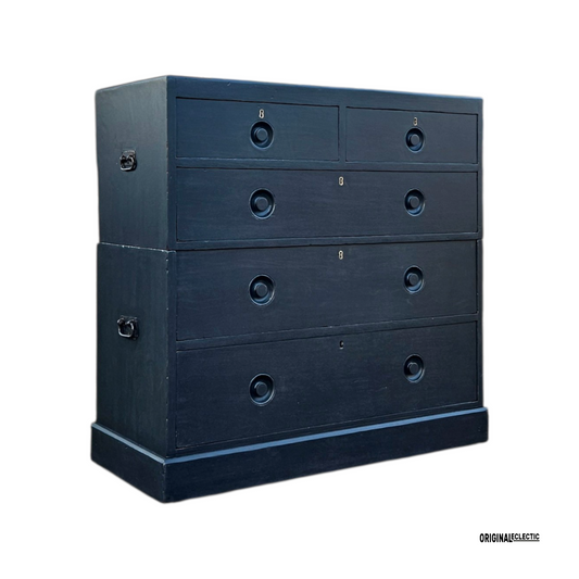 Victorian ebonised campaign military chest of drawers mahogany