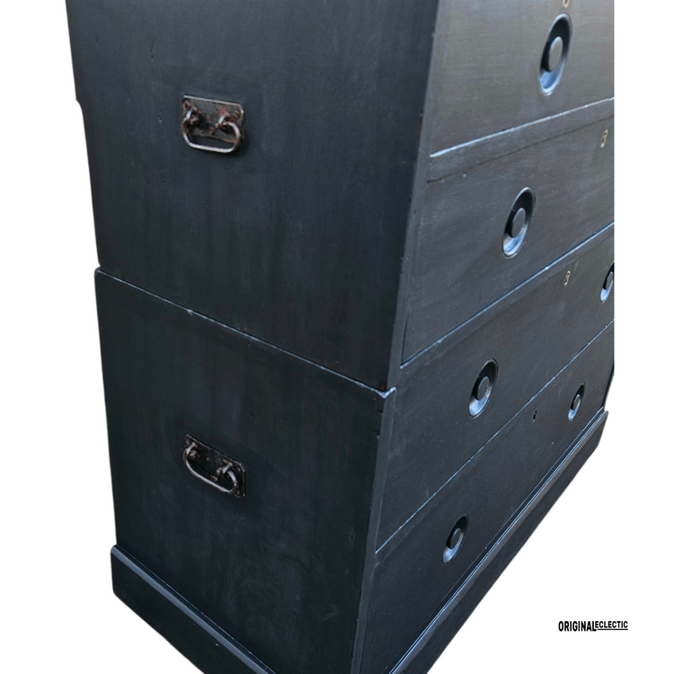 Victorian ebonised campaign military chest of drawers mahogany