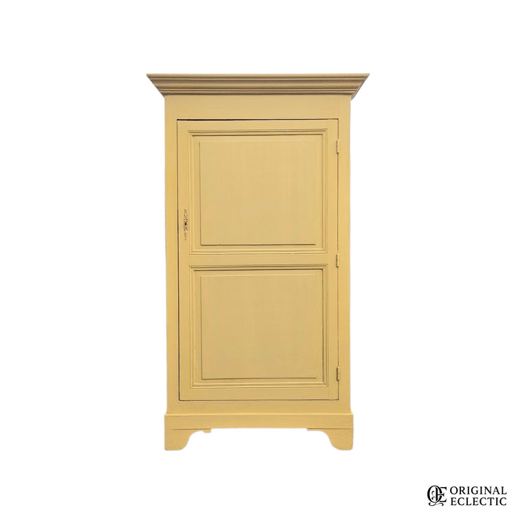 French antique pine armoire Linen Cupboard Mustard yellow