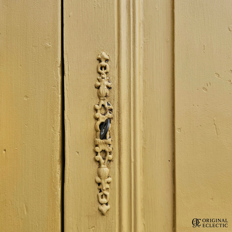 French antique pine armoire Linen Cupboard Mustard yellow