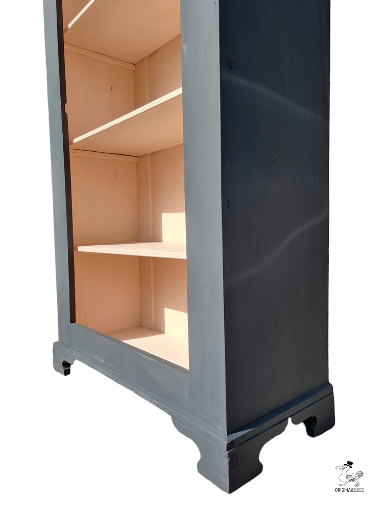 Rustic Antique Pine Bookcase In Farrow & Ball off Black & Pink Worn Paint