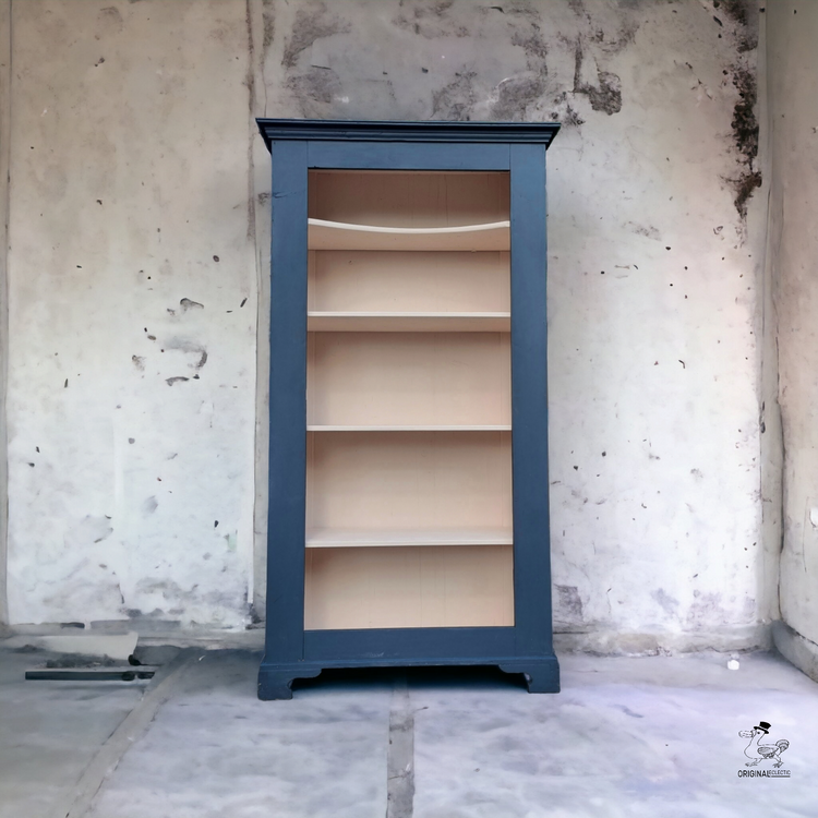 Rustic Antique Pine Bookcase In Farrow & Ball off Black & Pink Worn Paint