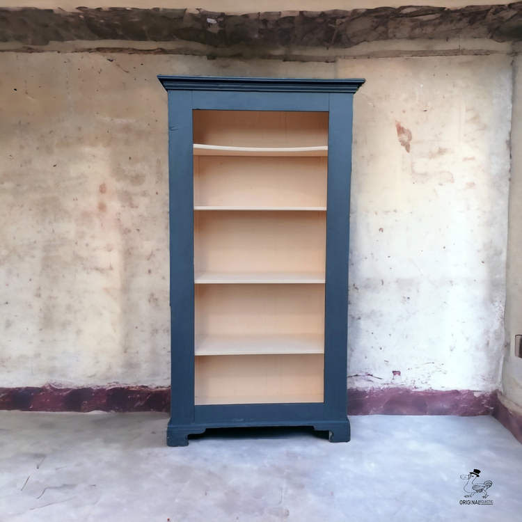 Rustic Antique Pine Bookcase In Farrow & Ball off Black & Pink Worn Paint