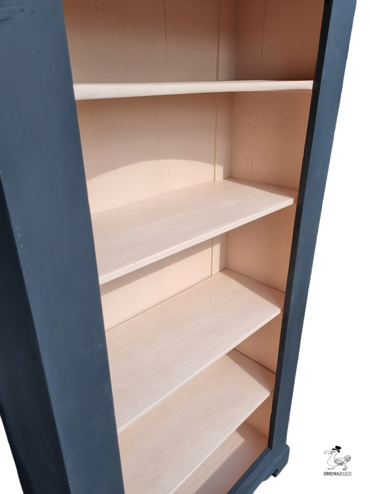 Rustic Antique Pine Bookcase In Farrow & Ball off Black & Pink Worn Paint