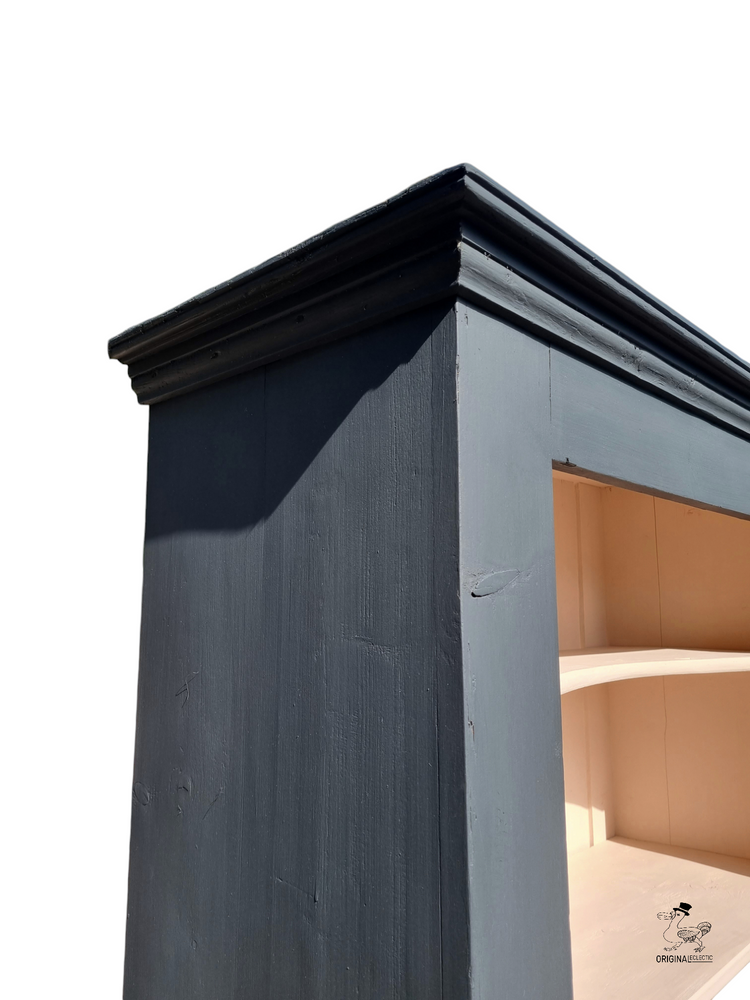 Rustic Antique Pine Bookcase In Farrow & Ball off Black & Pink Worn Paint