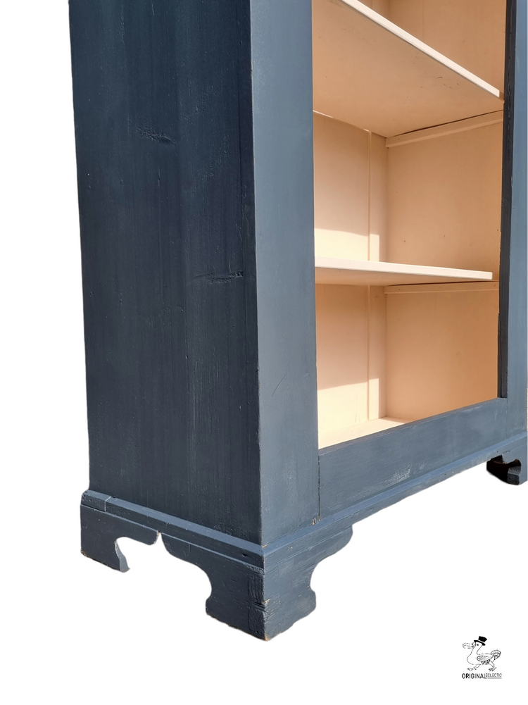 Rustic Antique Pine Bookcase In Farrow & Ball off Black & Pink Worn Paint