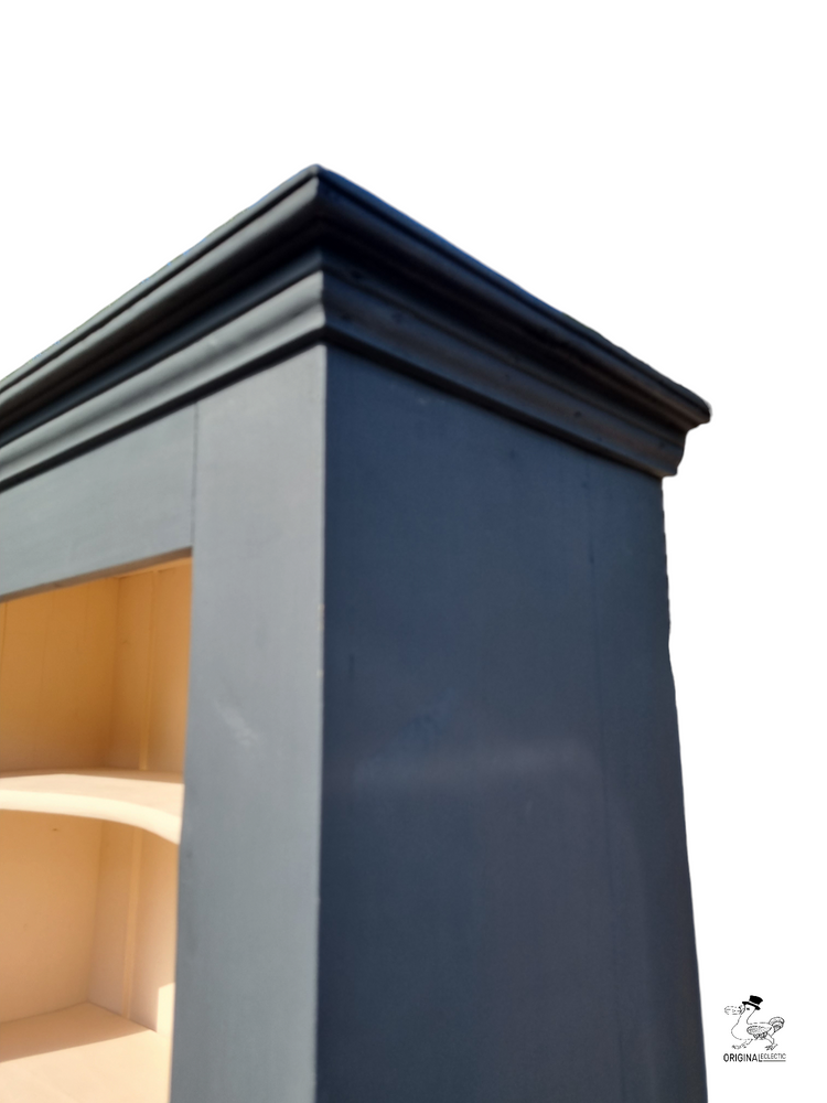 Rustic Antique Pine Bookcase In Farrow & Ball off Black & Pink Worn Paint