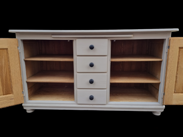 Quality painted antique pines sideboard base with drawers ebonised knobs