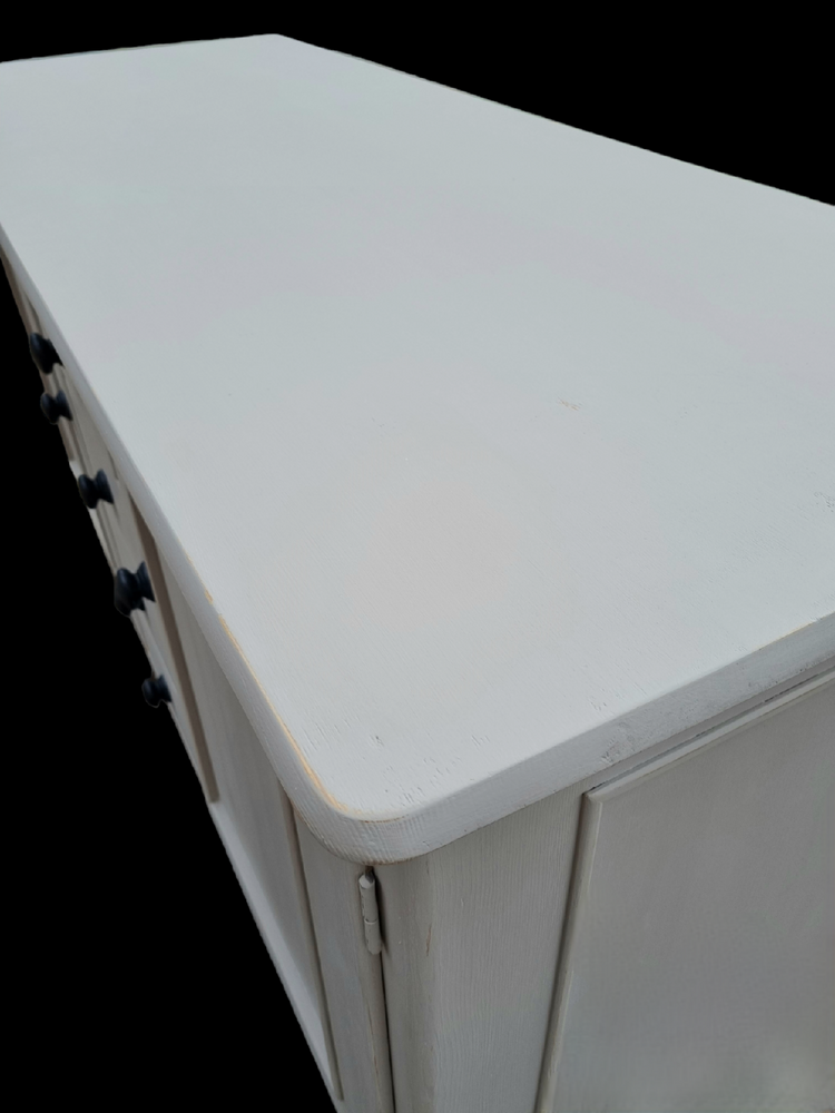 Quality painted antique pines sideboard base with drawers ebonised knobs