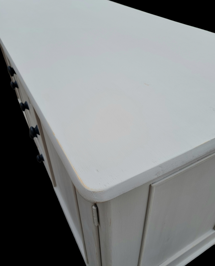 Quality painted antique pines sideboard base with drawers ebonised knobs