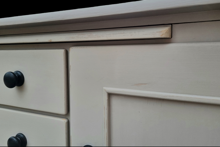 Quality painted antique pines sideboard base with drawers ebonised knobs