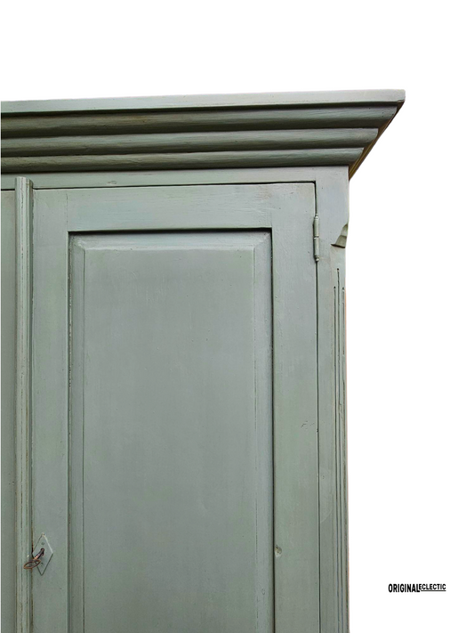 Vintage linen housekeepers cupboard armoire distressed Farrow & Ball Green Smoke
