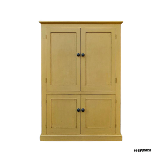 Large antique pine housekeepers linen cupboard mustard yellow