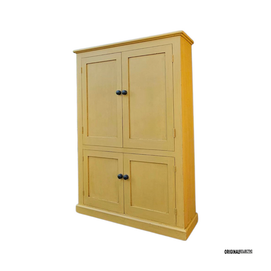 Large antique pine housekeepers linen cupboard mustard yellow