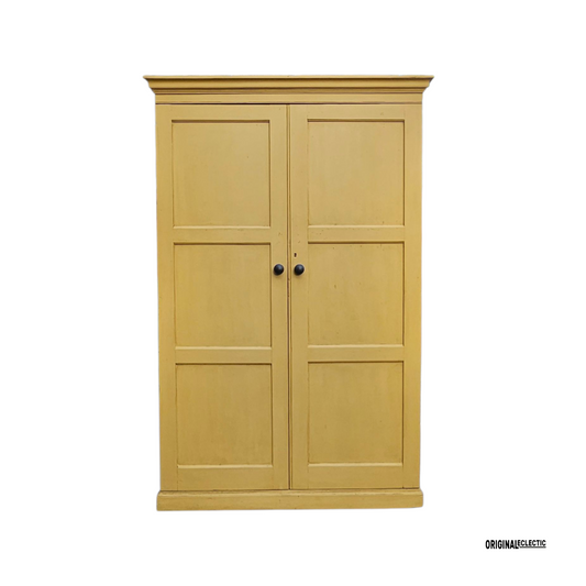 Large antique pine housekeepers school Cupboard mustard yellow