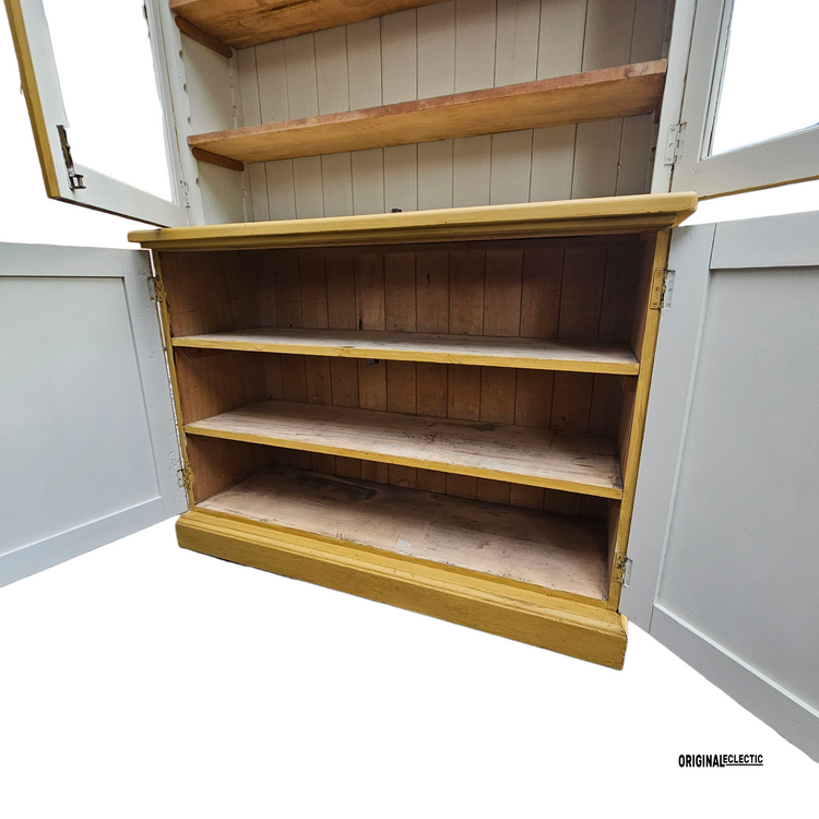 Antique glazed display Cupboard Dresser mustard yellow