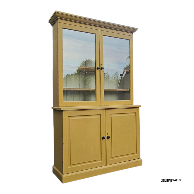 Antique glazed display Cupboard Dresser mustard yellow
