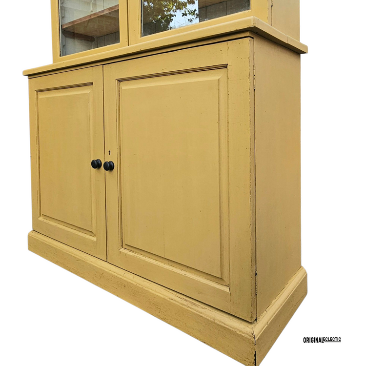 Antique glazed display Cupboard Dresser mustard yellow