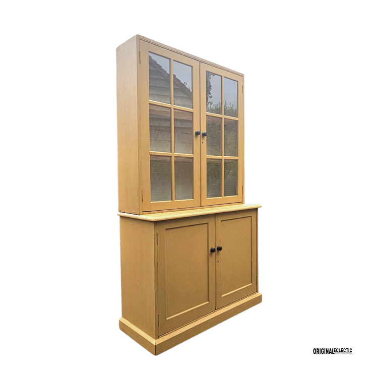 Antique glazed display Cupboard Dresser mustard yellow