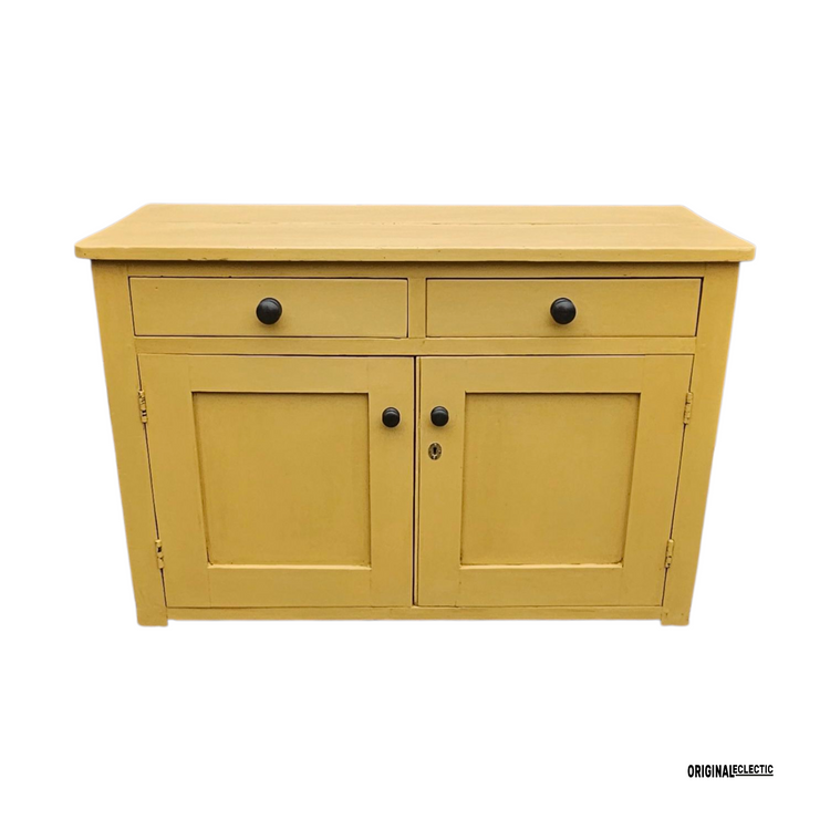 English Victorian antique pine sideboard dresser base Mustard yellow