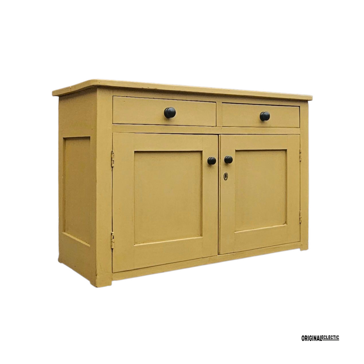 English Victorian antique pine sideboard dresser base Mustard yellow