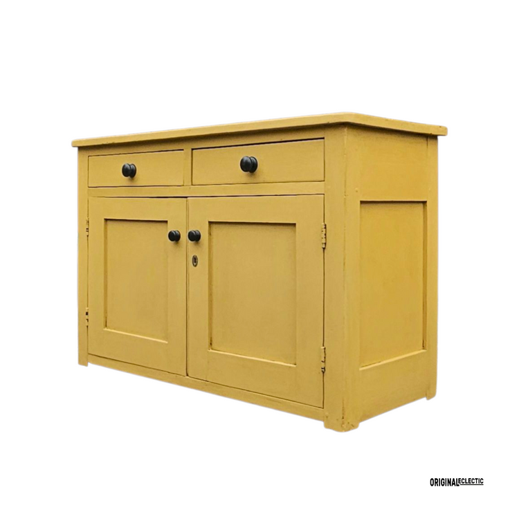 English Victorian antique pine sideboard dresser base Mustard yellow