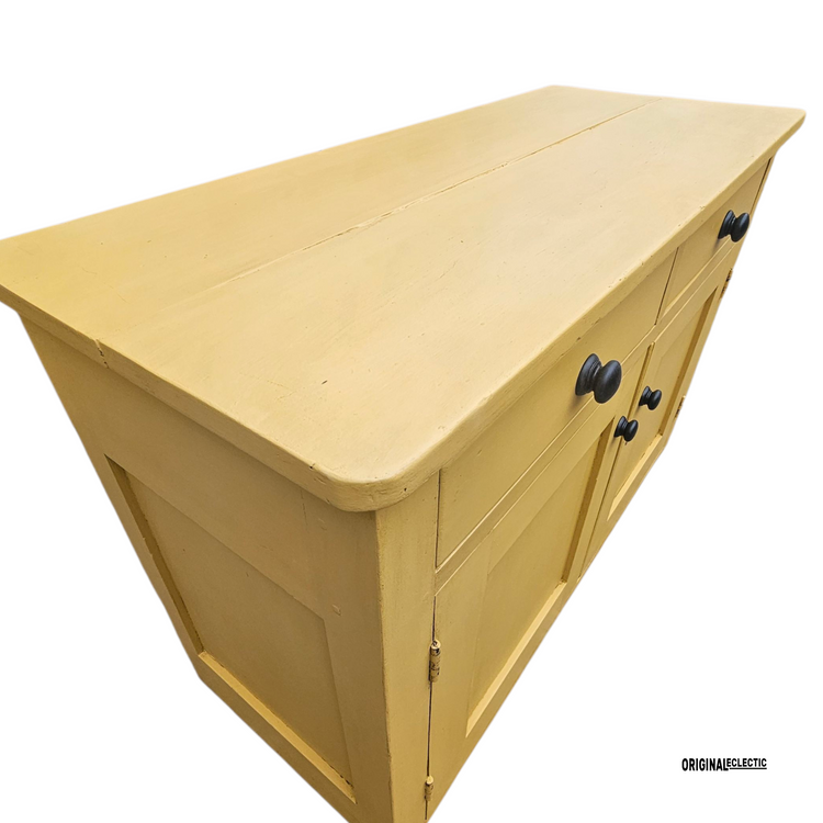 English Victorian antique pine sideboard dresser base Mustard yellow