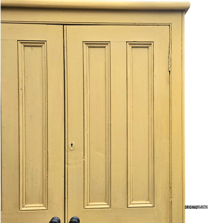 Victorian antique pine housekeepers school Cupboard mustard yellow