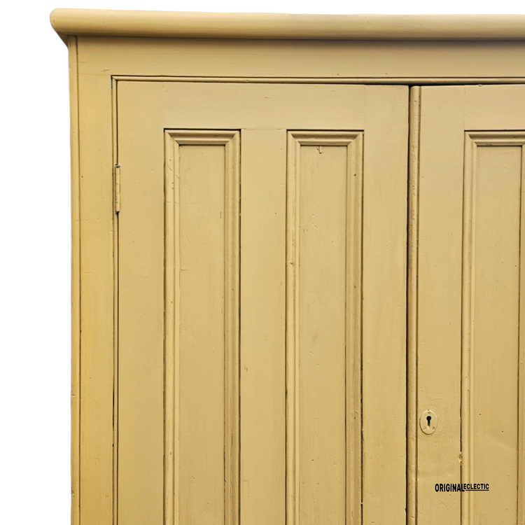 Victorian antique pine housekeepers school Cupboard mustard yellow