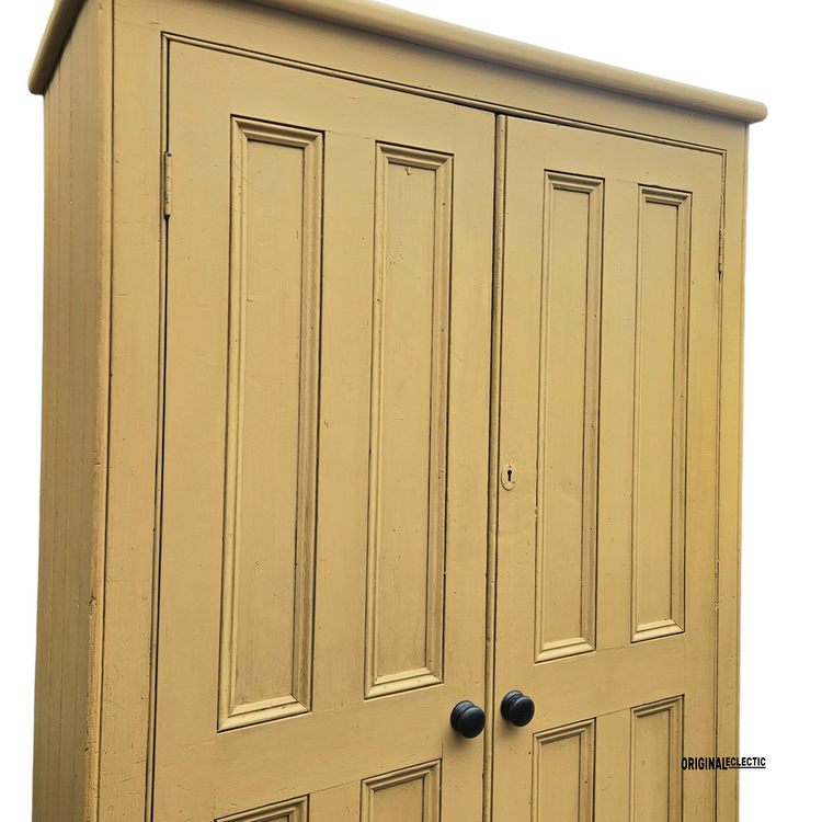 Victorian antique pine housekeepers school Cupboard mustard yellow