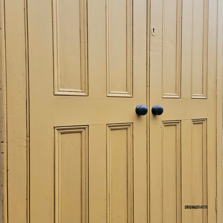 Victorian antique pine housekeepers school Cupboard mustard yellow
