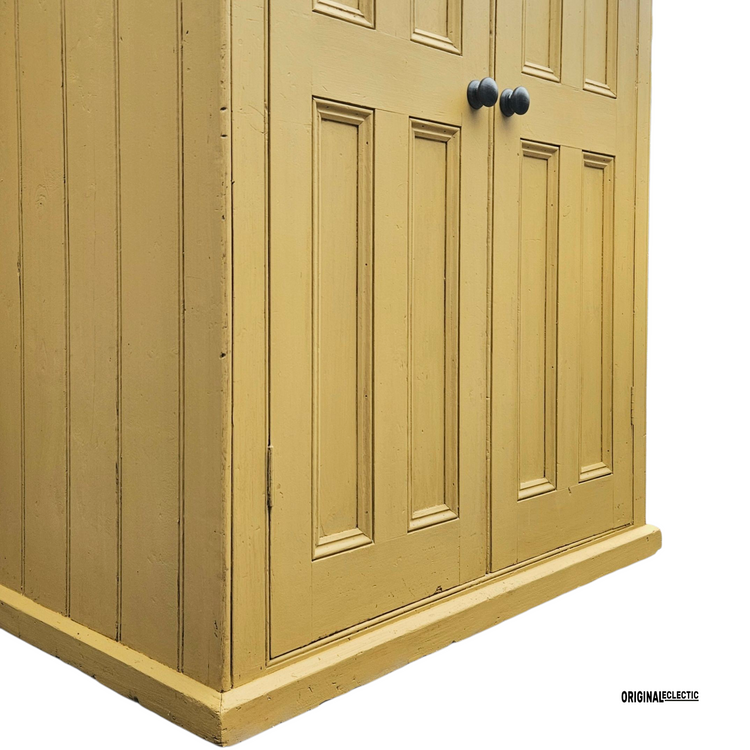 Victorian antique pine housekeepers school Cupboard mustard yellow