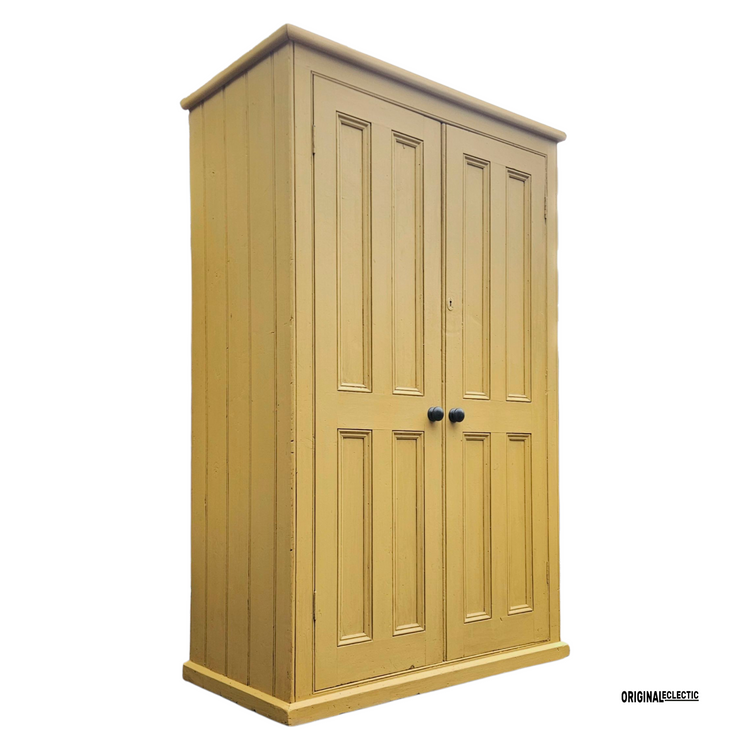 Victorian antique pine housekeepers school Cupboard mustard yellow