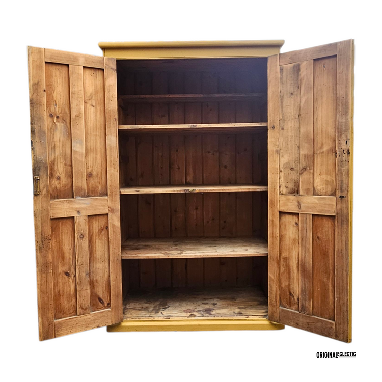 Victorian antique pine housekeepers school Cupboard mustard yellow