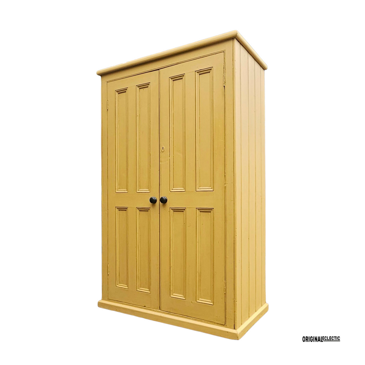 Victorian antique pine housekeepers school Cupboard mustard yellow