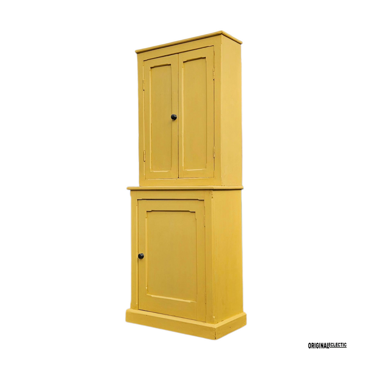 Slim Victorian antique pine housekeepers school Cupboard mustard yellow