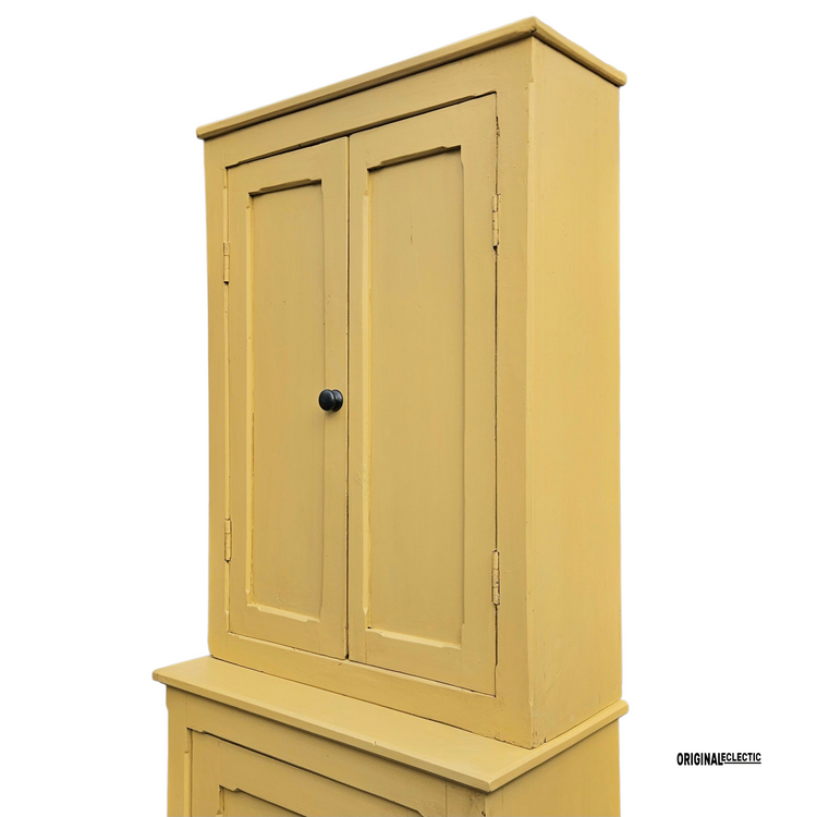 Slim Victorian antique pine housekeepers school Cupboard mustard yellow