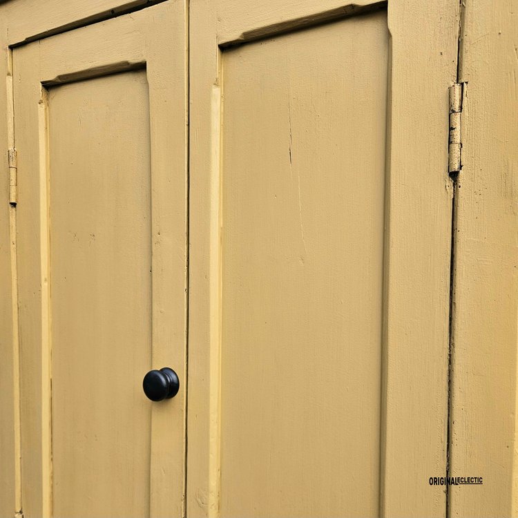 Slim Victorian antique pine housekeepers school Cupboard mustard yellow