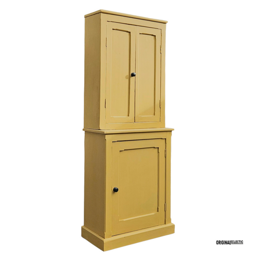 Slim Victorian antique pine housekeepers school Cupboard mustard yellow