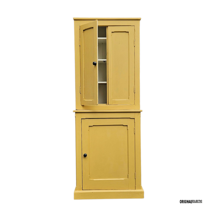 Slim Victorian antique pine housekeepers school Cupboard mustard yellow