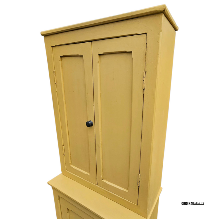 Slim Victorian antique pine housekeepers school Cupboard mustard yellow