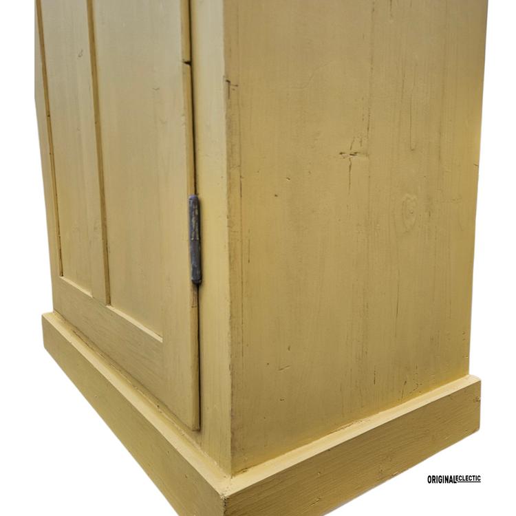 Antique glazed linen Cupboard mustard yellow