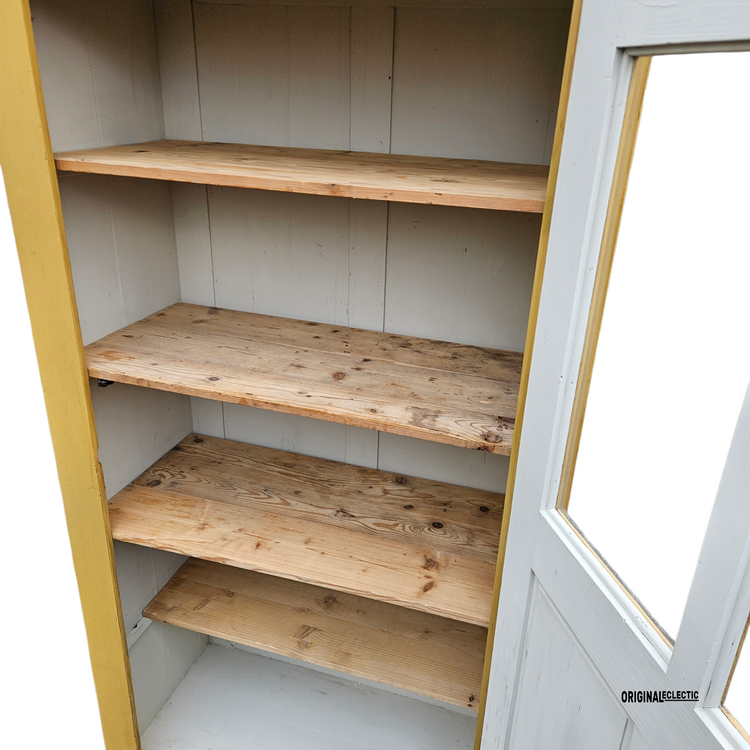 Antique glazed linen Cupboard mustard yellow