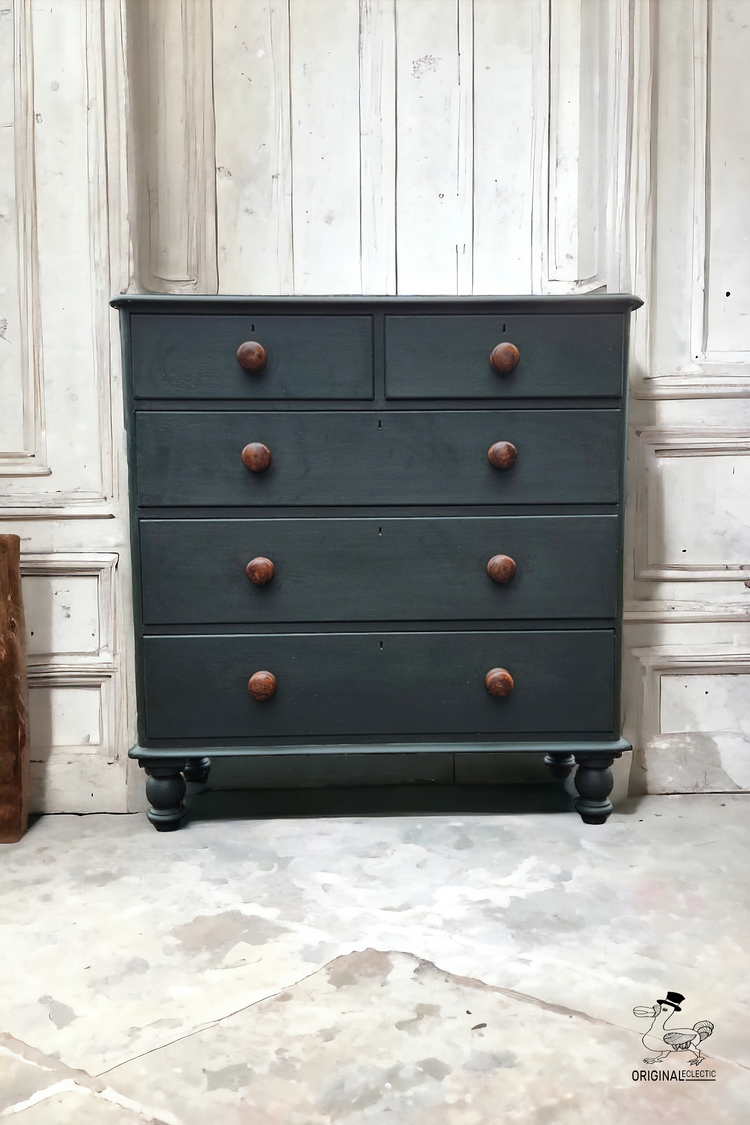 Large English Antique Pine Chest Of Drawers Farrow and Ball Studio Green