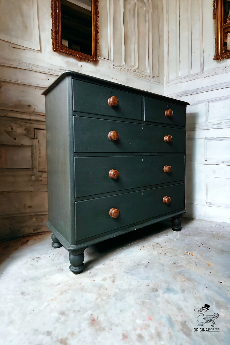 Large English Antique Pine Chest Of Drawers Farrow and Ball Studio Green