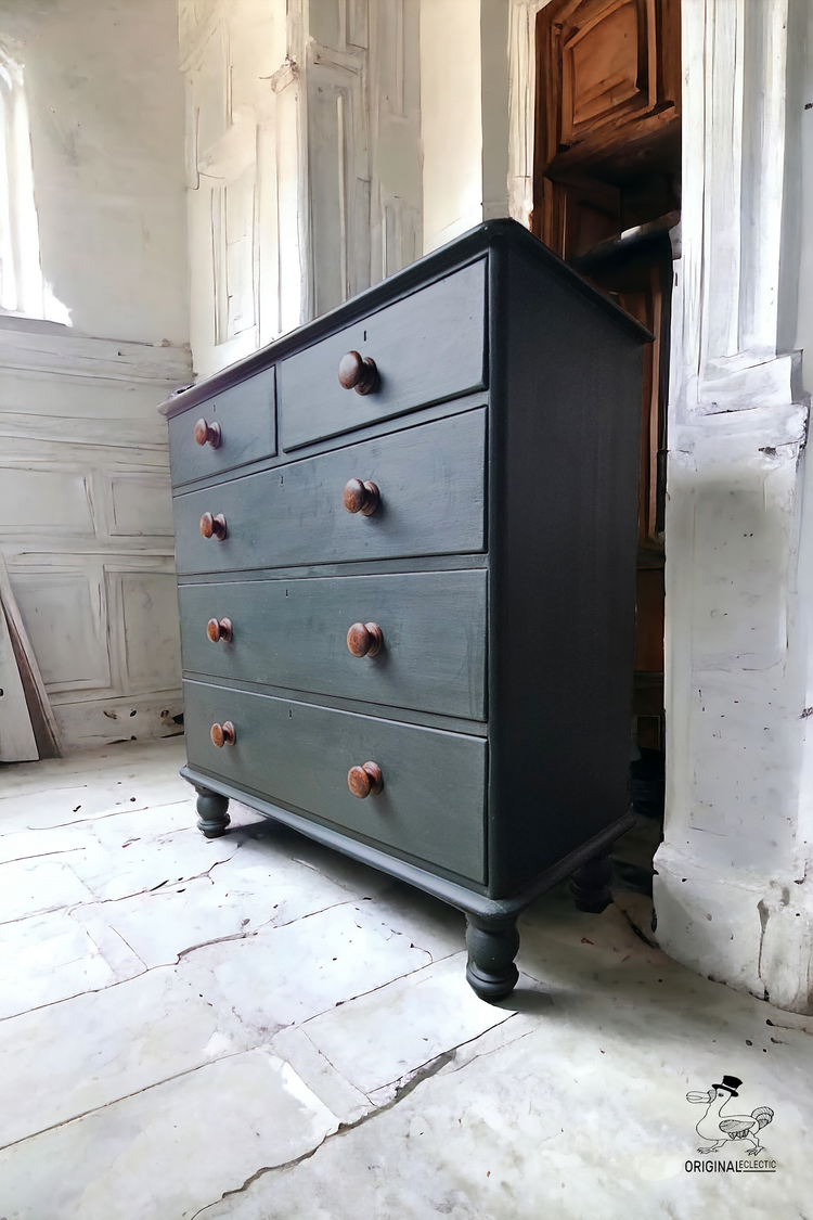 Large English Antique Pine Chest Of Drawers Farrow and Ball Studio Green