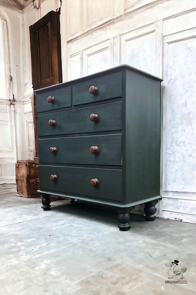 Large English Antique Pine Chest Of Drawers Farrow and Ball Studio Green